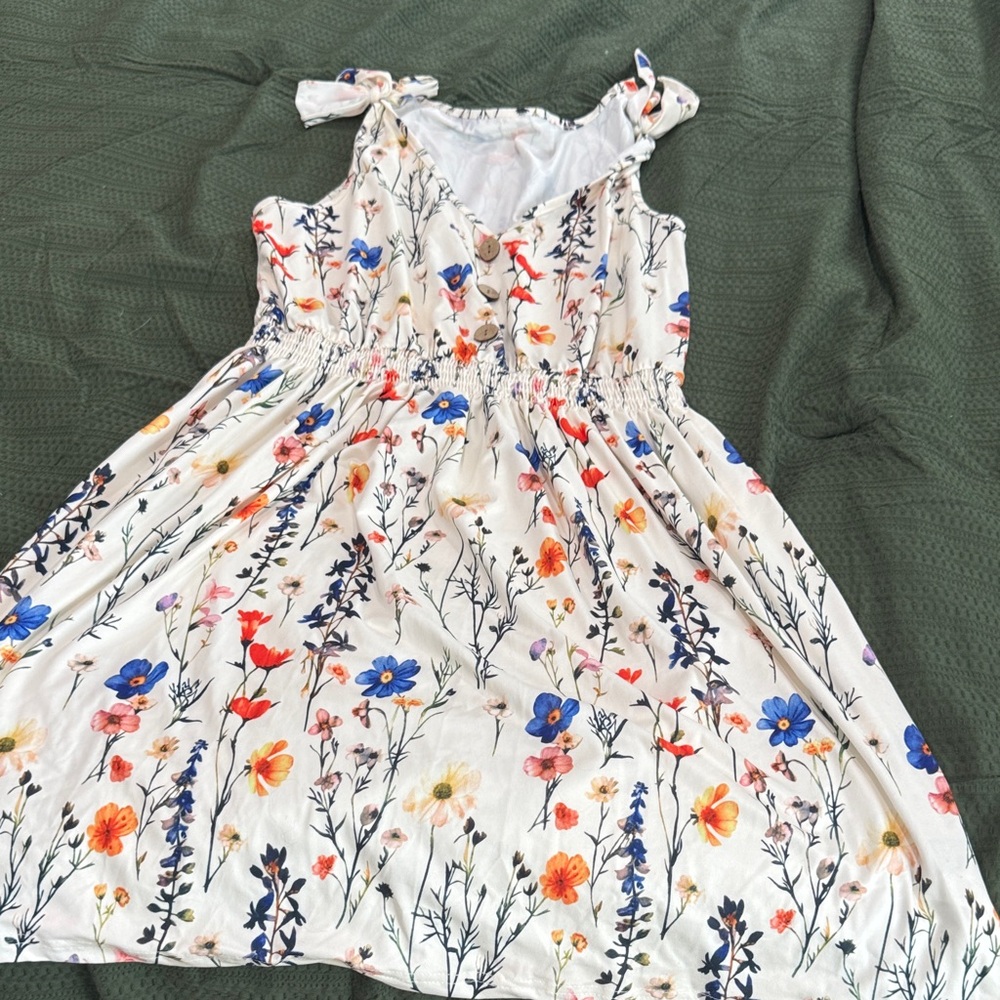 SHEIN Floral Print Dress - White with Blue and Orange Accents